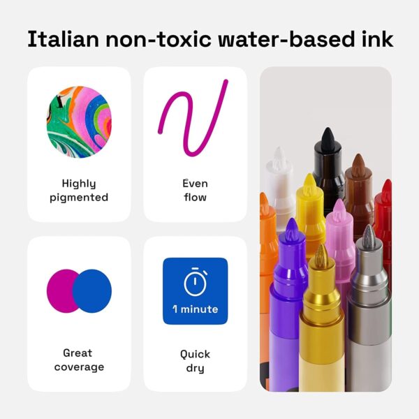 ARTISTRO 12 Acrylic Paint Pens, Art Set Acrylic Paint Markers, Fabric Markers for Textile, Canvas, Rock, Glass, Wood, Paper, Pumpkin, DIY, Paint Markers for Kids and Adults (Extra Fine Tip) - Image 3