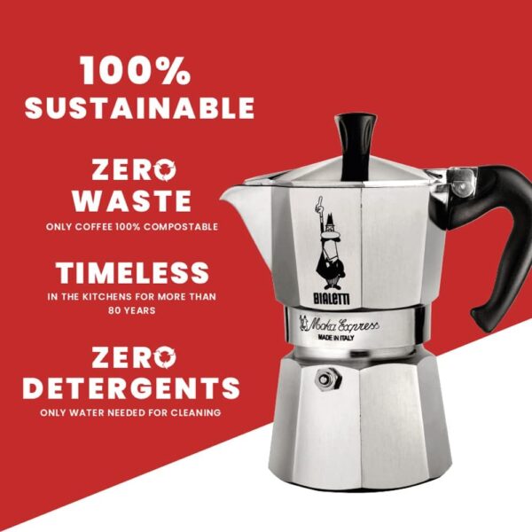 Bialetti - Moka Express: Iconic Stovetop Espresso Maker, Makes Real Italian Coffee, Moka Pot 3 Cups (4.3 Oz - 130 Ml), Aluminium, Silver - Image 3