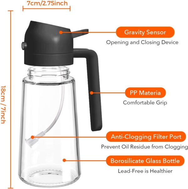 YARRAMATE Olive Oil Dispenser, 2 in 1 Oil Sprayer for Cooking, 16oz/470ml Glass Oil Spray Bottle with Pourer, Food-grade Oil Dispenser and Oil Sprayer for Kitchen, Salad, Frying, BBQ (Black) - Image 8