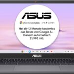 ASUS Chromebook Plus CX34 Laptop | 14 Inch Full HD 16:9 IPS Display | Intel Core i3-1215U | 8 GB RAM | 128GB UFS | Intel UHD Graphics | ChromeOS | QWERTZ Keyboard | Rocky Grey
