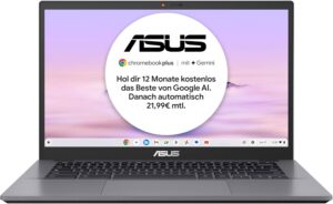ASUS Chromebook Plus CX34 Laptop | 14 Inch Full HD 16:9 IPS Display | Intel Core i3-1215U | 8 GB RAM | 128GB UFS | Intel UHD Graphics | ChromeOS | QWERTZ Keyboard | Rocky Grey