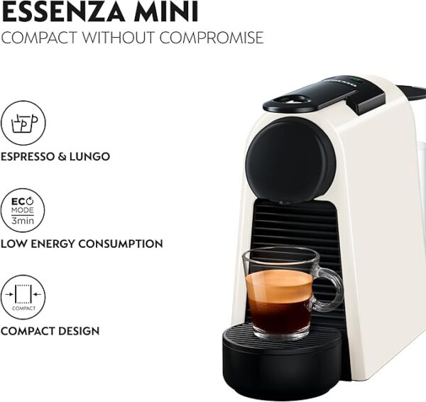 De'Longhi Nespresso Essenza Mini EN85W.SOLO, Automatic Coffee Maker, Single-Serve Capsule Coffee Machine, Welcome Set Included, Compact Design, 19 Bar Pressure, 1150W, Pure White - Image 6