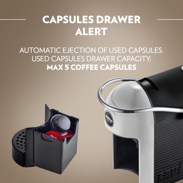 Lavazza, A Modo Mio Jolie & Milk Coffee Machine, Coffee Capsule Machine with Integrated Milk Frother and Removable Grid, Compatible with A Modo Mio Coffee Pods, 1250 W, 220–240 V, 50–60 Hz, White - Image 4