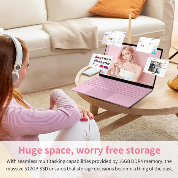 Auusda 15.6 Inch Full HD Laptop, 32GB DDR4 RAM 1TB SSD, N95 Up to 3.4GHz with Fingerprint Unlock Notebook, Cooling Fan, Webcam, Dual Speakers, Mini HDMI, Student/Business Laptop - Pink - Image 4