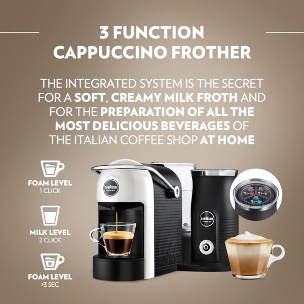Lavazza, A Modo Mio Jolie & Milk Coffee Machine, Coffee Capsule Machine with Integrated Milk Frother and Removable Grid, Compatible with A Modo Mio Coffee Pods, 1250 W, 220–240 V, 50–60 Hz, White - Image 6