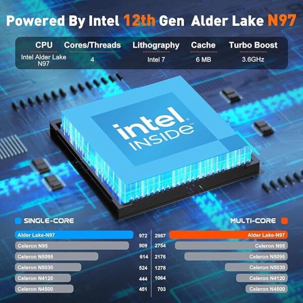 AOC Laptop, lntel N97, Up to 3.6 GHz, 16 GB DDR4, 512 GB SSD (Supports Extension 2 TB), 15.6 Inch Notebook Gaming, Win 11 Computer, Metal Housing, 180° Rotation, HDMI, WiFi - Image 8