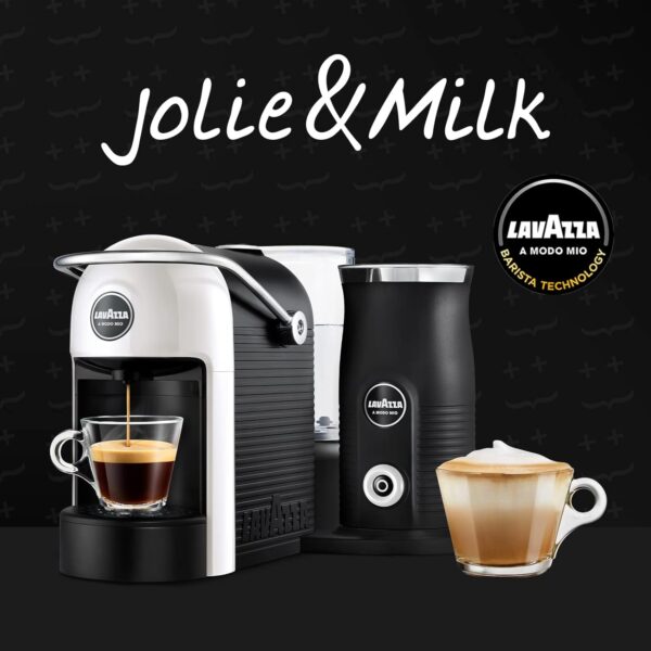 Lavazza, A Modo Mio Jolie & Milk Coffee Machine, Coffee Capsule Machine with Integrated Milk Frother and Removable Grid, Compatible with A Modo Mio Coffee Pods, 1250 W, 220–240 V, 50–60 Hz, White