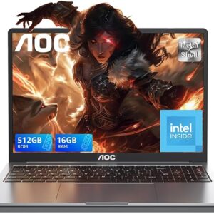 AOC Laptop, lntel N97, Up to 3.6 GHz, 16 GB DDR4, 512 GB SSD (Supports Extension 2 TB), 15.6 Inch Notebook Gaming, Win 11 Computer, Metal Housing, 180° Rotation, HDMI, WiFi