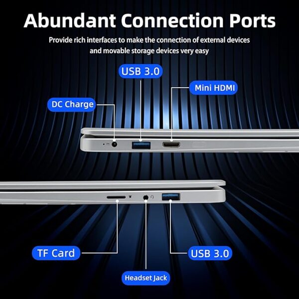 14 Inch Silver Laptop, FHD IPS Display, Celeron J4125, 8GB DDR4, 128GB SSD, [Win 11 Pro & Office 365], Ultra Thin, 180° Opening, USB 3.0, BT, Perfect for Study and Work (128GB) - Image 3