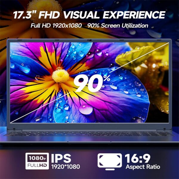 IJKKJI 17 Inch Laptop, 8GB RAM 256GB SSD Laptop with Celeron Quad Core N5095 (up to 2.9GHz), German Keyboard, IPS FHD Display, Webcam, Dual WiFi, Bluetooth 4.2, HDMI, USB 3.0, Type-C - Image 3