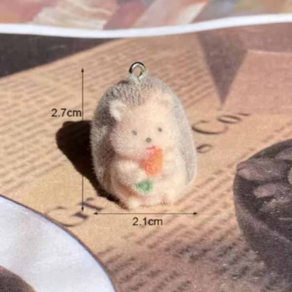 20Pcs 3D Cute Cartoon Flocking Hedgehog Charms Plush Mini Animal Resin Pendant For Bag Keychain Earrings DIY Crafts Jewelry Make - Image 5