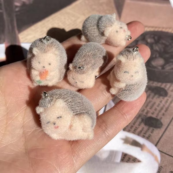 20Pcs 3D Cute Cartoon Flocking Hedgehog Charms Plush Mini Animal Resin Pendant For Bag Keychain Earrings DIY Crafts Jewelry Make - Image 2