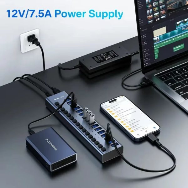 Acasis 10Gbps USB 3.1 Hub 16 Ports Splitter Aluminum Powered USB Hub For Pc Laptop Macbook Pro Steam Deck Data Transfer Charging - Image 2