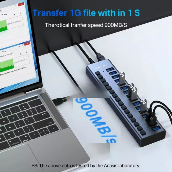 Acasis 10Gbps USB 3.1 Hub 16 Ports Splitter Aluminum Powered USB Hub For Pc Laptop Macbook Pro Steam Deck Data Transfer Charging - Image 5