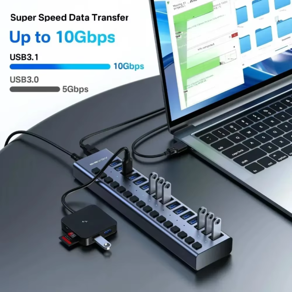Acasis 10Gbps USB 3.1 Hub 16 Ports Splitter Aluminum Powered USB Hub For Pc Laptop Macbook Pro Steam Deck Data Transfer Charging - Image 6