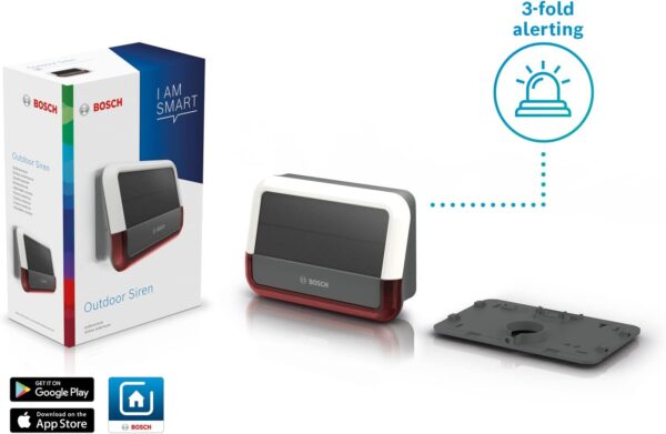 Bosch Smart Home Outdoor Siren, Wireless Alarm System, Warns by 3-Fold Alarm Audible, Visible and Via Push Notification White - Image 3