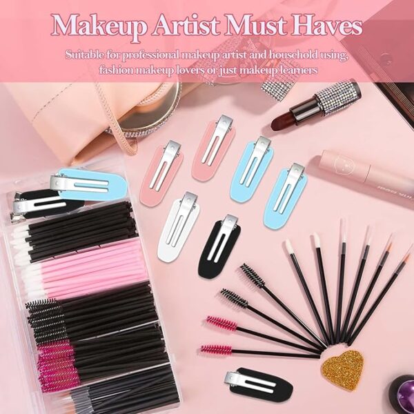 Disposable Makeup Applicators Kit with Triangle Puff Mixing Palette, Artist Supplies Disposable Mascara Wands, Lip Brushes, Hair Clips Powder Puffs for Face with Storage Box - Image 3