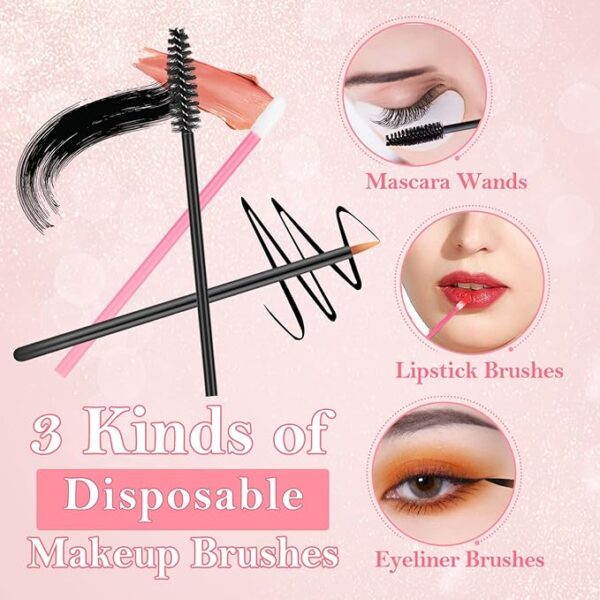 Disposable Makeup Applicators Kit with Triangle Puff Mixing Palette, Artist Supplies Disposable Mascara Wands, Lip Brushes, Hair Clips Powder Puffs for Face with Storage Box - Image 4