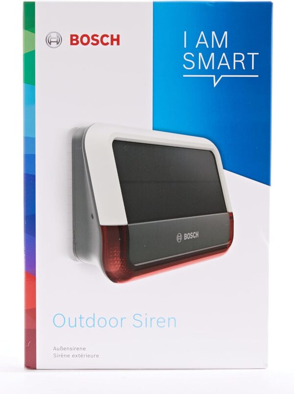 Bosch Smart Home Outdoor Siren, Wireless Alarm System, Warns by 3-Fold Alarm Audible, Visible and Via Push Notification White