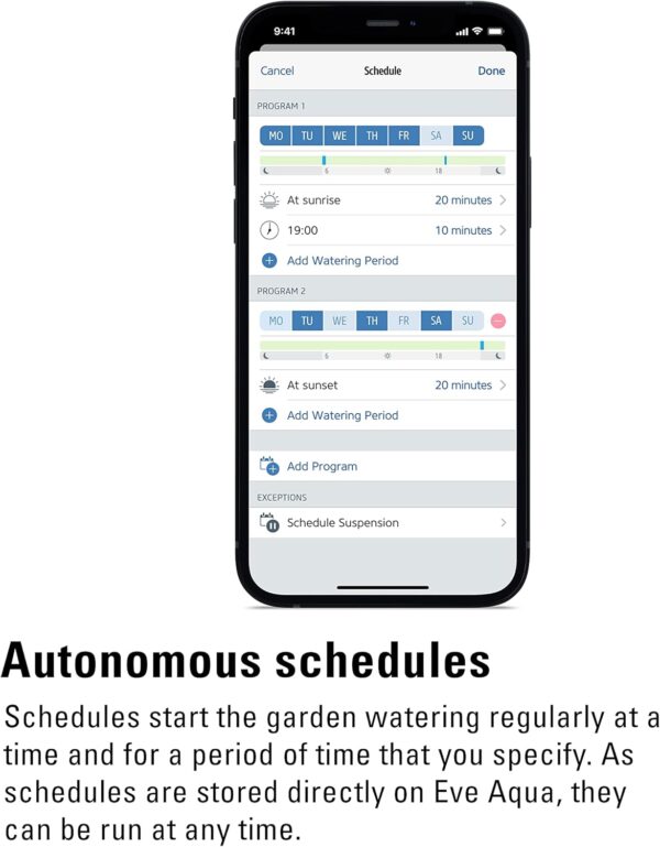 Eve Aqua (Apple Home) – Smart Water Controller for Apple Home app or Siri, irrigate Automatically with schedules, Easy to use, Remote Access, no Bridge, Bluetooth, Thread - Image 3