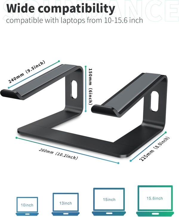 Soundance Aluminum Laptop Stand for Desk Compatible with Mac MacBook Pro Air Apple Notebook, Portable Holder Ergonomic Elevator Metal Riser for 10 to 15.6 inch PC Desktop Computer, LS1 Black - Image 7