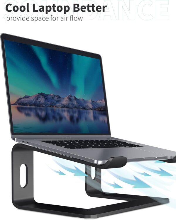 Soundance Aluminum Laptop Stand for Desk Compatible with Mac MacBook Pro Air Apple Notebook, Portable Holder Ergonomic Elevator Metal Riser for 10 to 15.6 inch PC Desktop Computer, LS1 Black