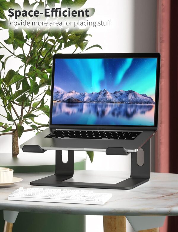 Soundance Aluminum Laptop Stand for Desk Compatible with Mac MacBook Pro Air Apple Notebook, Portable Holder Ergonomic Elevator Metal Riser for 10 to 15.6 inch PC Desktop Computer, LS1 Black - Image 3