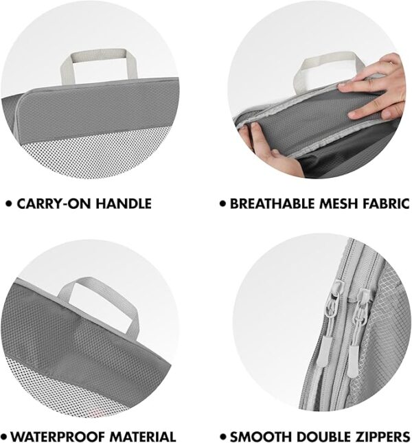 9pcs Compression Packing Cubes Set, Ultralight Expandable Travel Organizers for Carry on Luggage,Waterproof Cubes,Travel Packing Cubes for Suitcases (Grey)