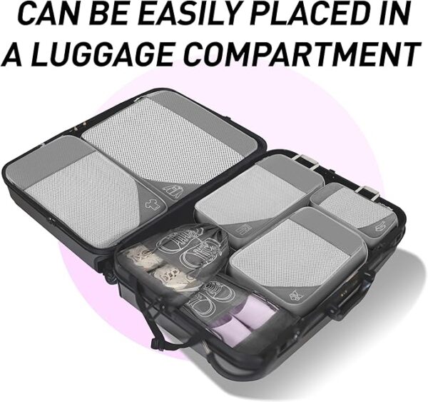 9pcs Compression Packing Cubes Set, Ultralight Expandable Travel Organizers for Carry on Luggage,Waterproof Cubes,Travel Packing Cubes for Suitcases (Grey)